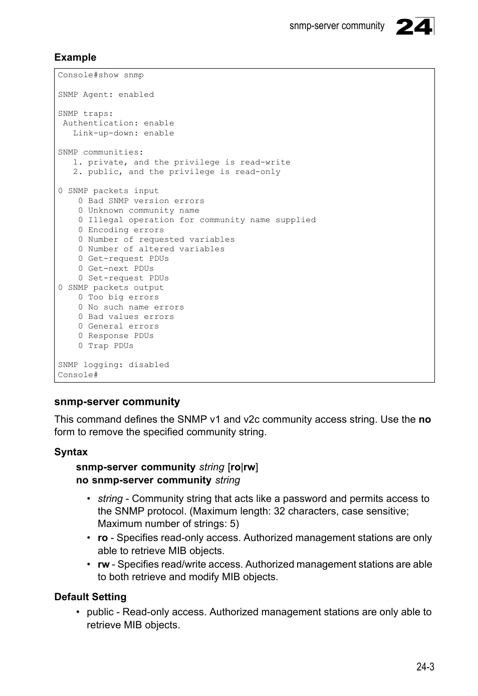 Snmp-server community | LevelOne GTL-2690 User Manual | Page 450 / 789