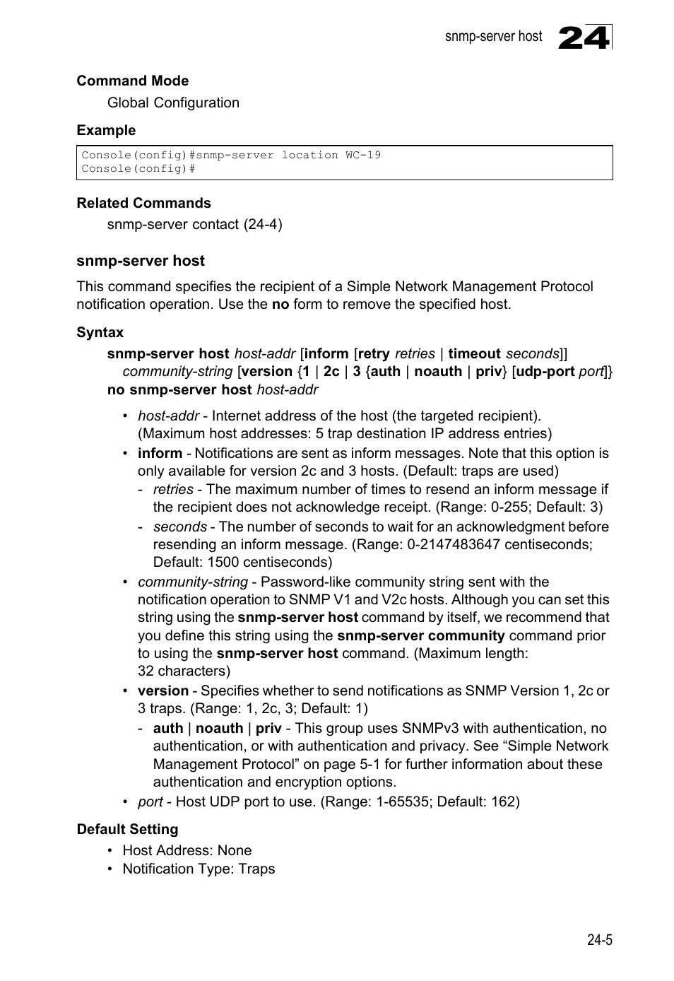 Snmp-server host | LevelOne GTL-2690 User Manual | Page 452 / 789