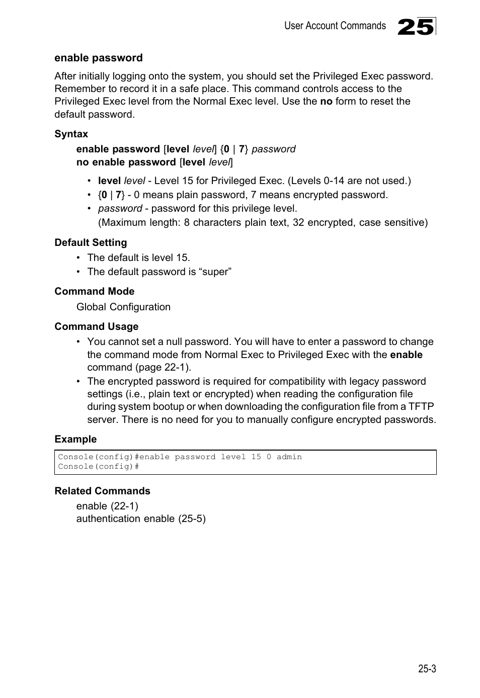 Enable password, Age 25-3, Enable password (25-3) | LevelOne GTL-2690 User Manual | Page 466 / 789