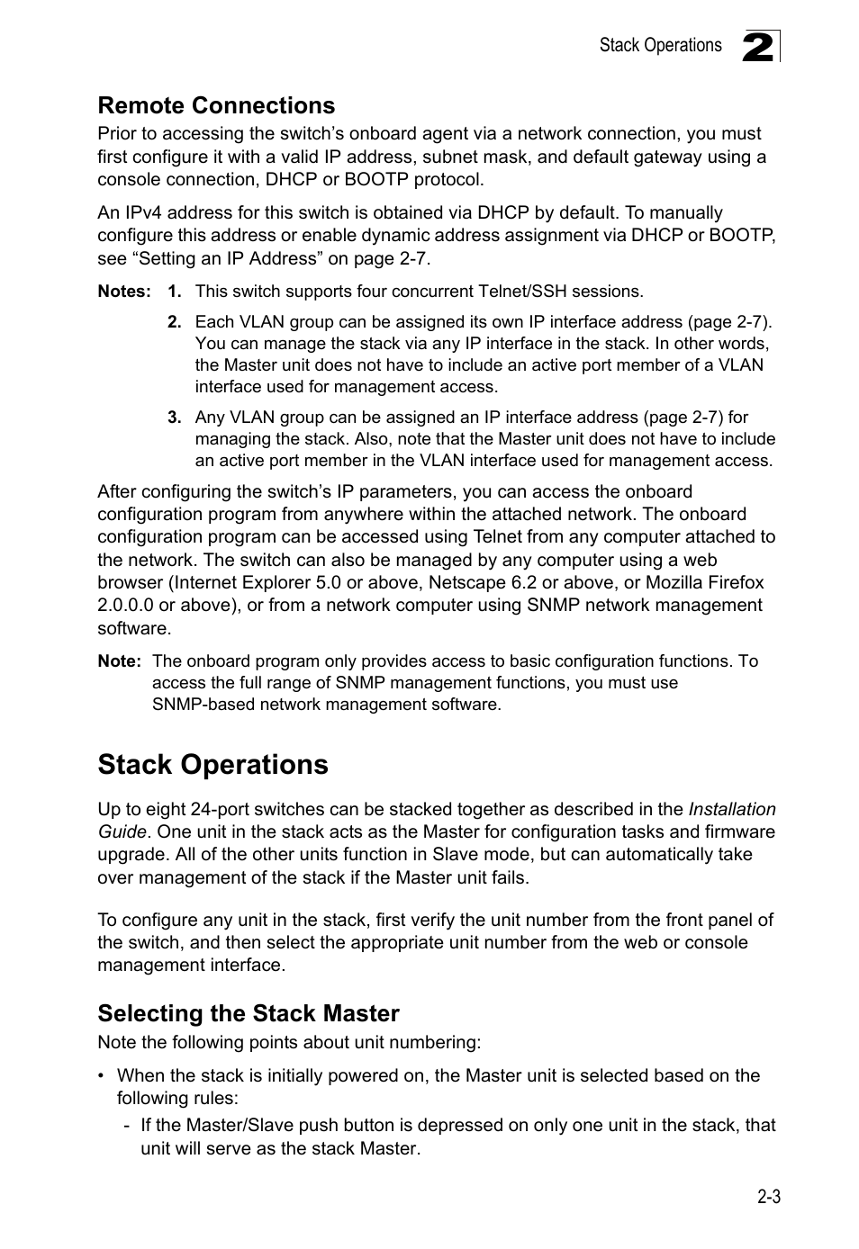 Remote connections, Stack operations, Selecting the stack master | LevelOne GTL-2690 User Manual | Page 47 / 789