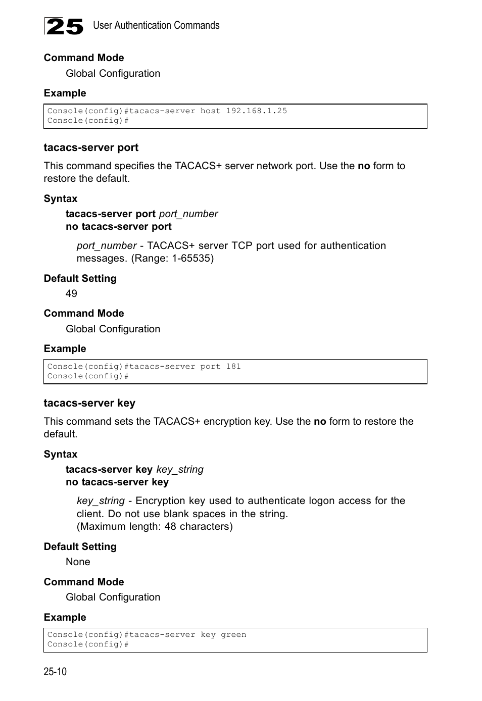 Tacacs-server port, Tacacs-server key | LevelOne GTL-2690 User Manual | Page 473 / 789