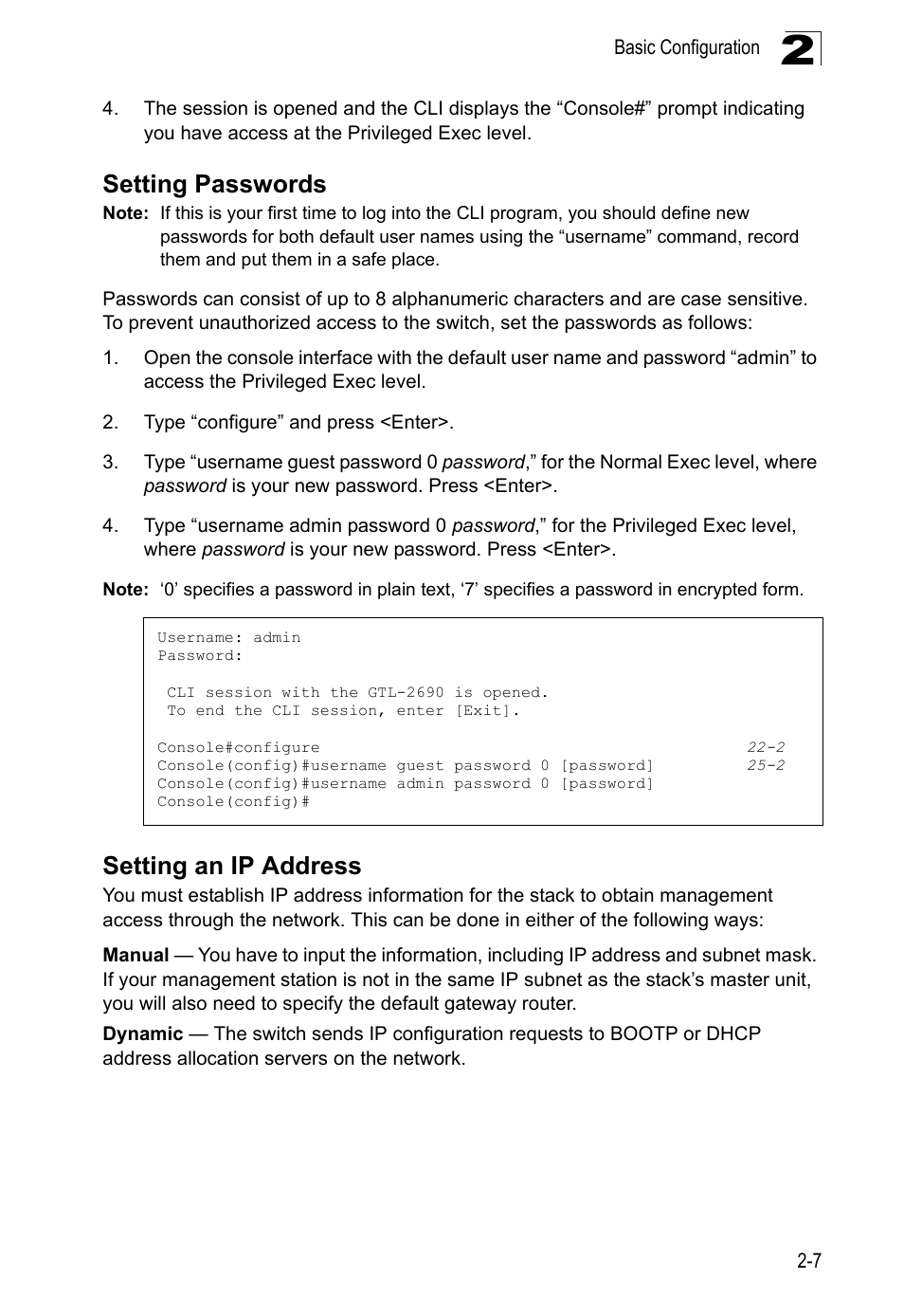 Setting passwords, Setting an ip address | LevelOne GTL-2690 User Manual | Page 51 / 789