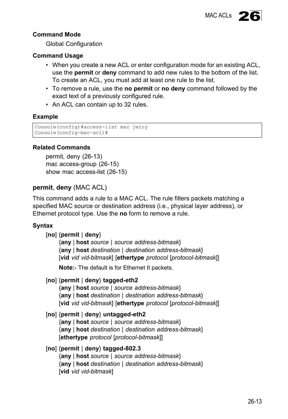 Permit, deny (mac acl) | LevelOne GTL-2690 User Manual | Page 512 / 789