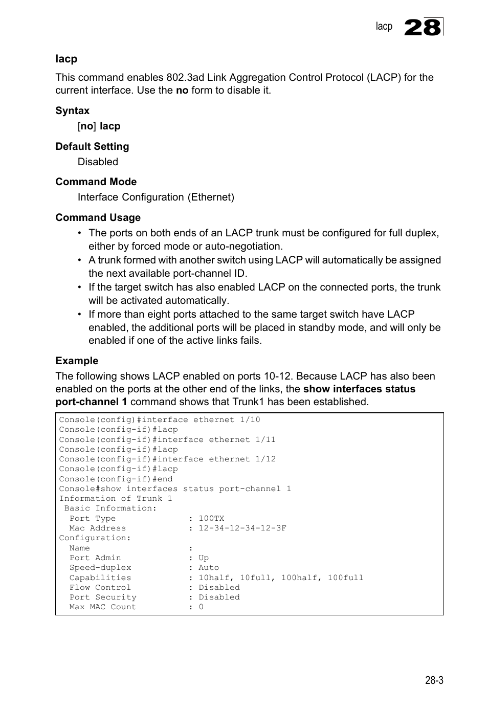 Lacp, Lacp 28-3 | LevelOne GTL-2690 User Manual | Page 532 / 789