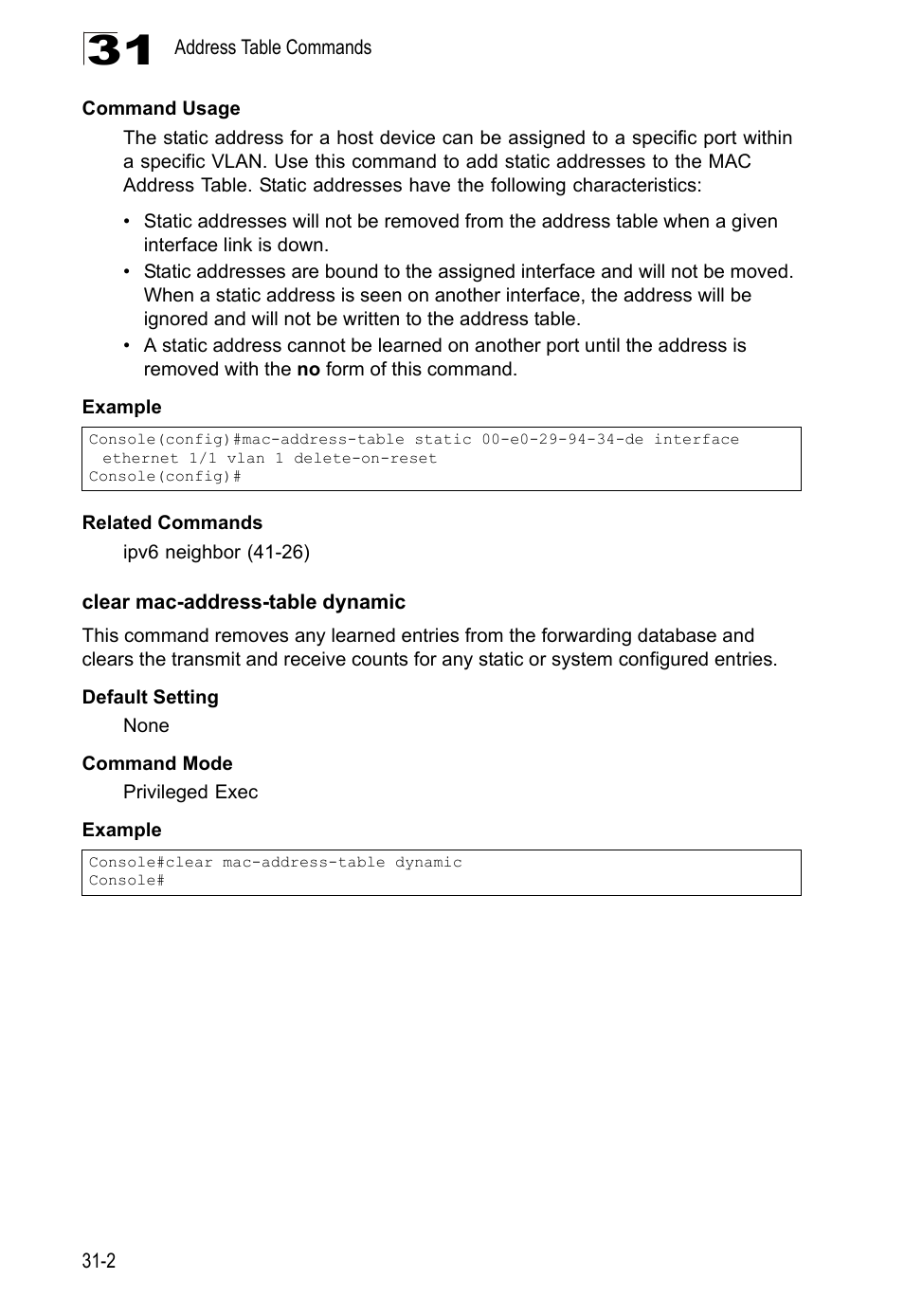 Clear mac-address-table dynamic | LevelOne GTL-2690 User Manual | Page 545 / 789