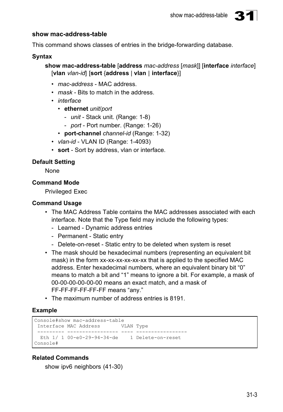 Show mac-address-table | LevelOne GTL-2690 User Manual | Page 546 / 789