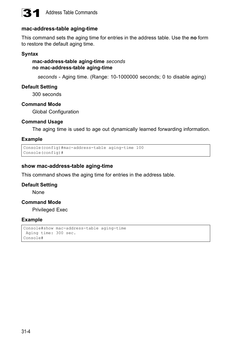 Mac-address-table aging-time, Show mac-address-table aging-time | LevelOne GTL-2690 User Manual | Page 547 / 789