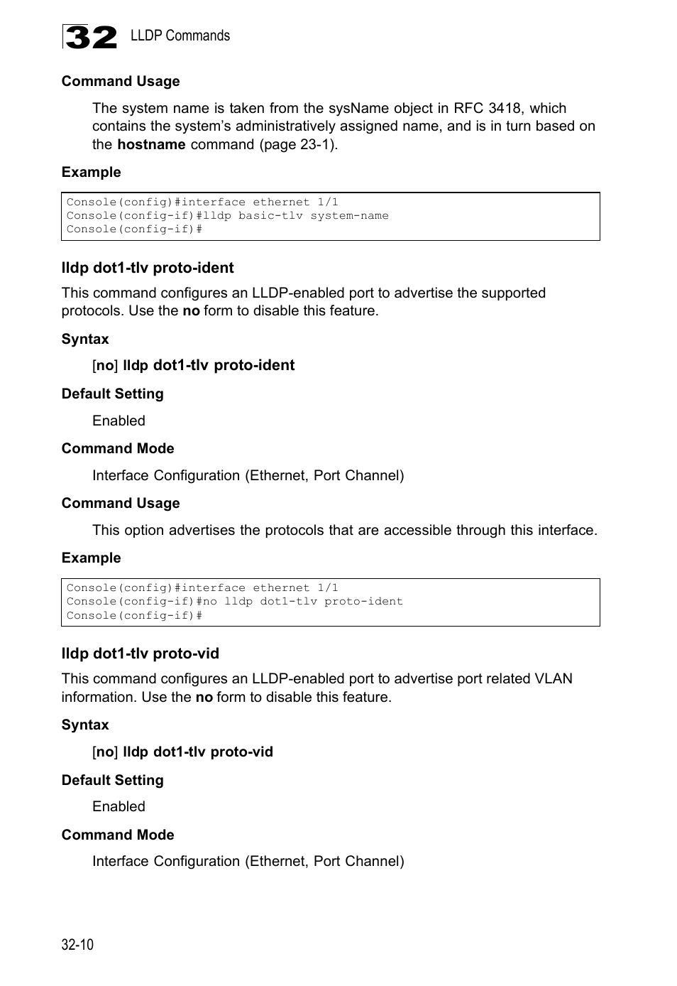 Lldp dot1-tlv proto-ident, Lldp dot1-tlv proto-vid | LevelOne GTL-2690 User Manual | Page 557 / 789