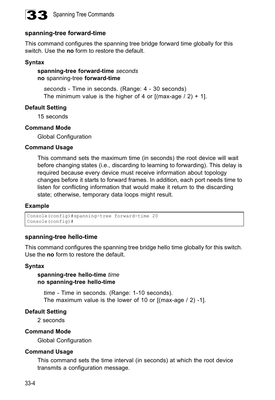 Spanning-tree forward-time, Spanning-tree hello-time | LevelOne GTL-2690 User Manual | Page 569 / 789