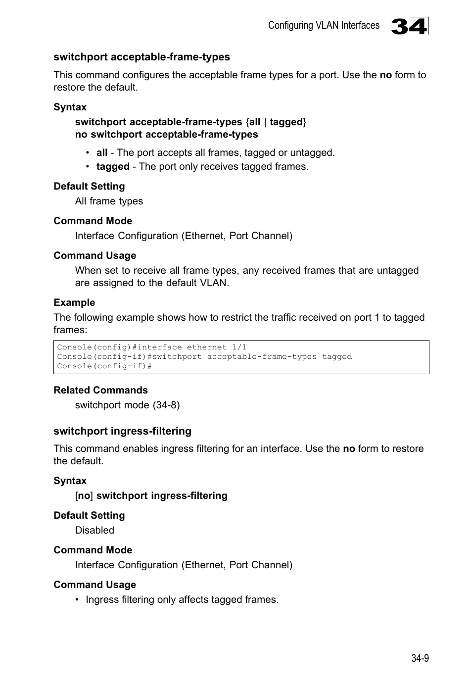 Switchport acceptable-frame-types, Switchport ingress-filtering | LevelOne GTL-2690 User Manual | Page 594 / 789