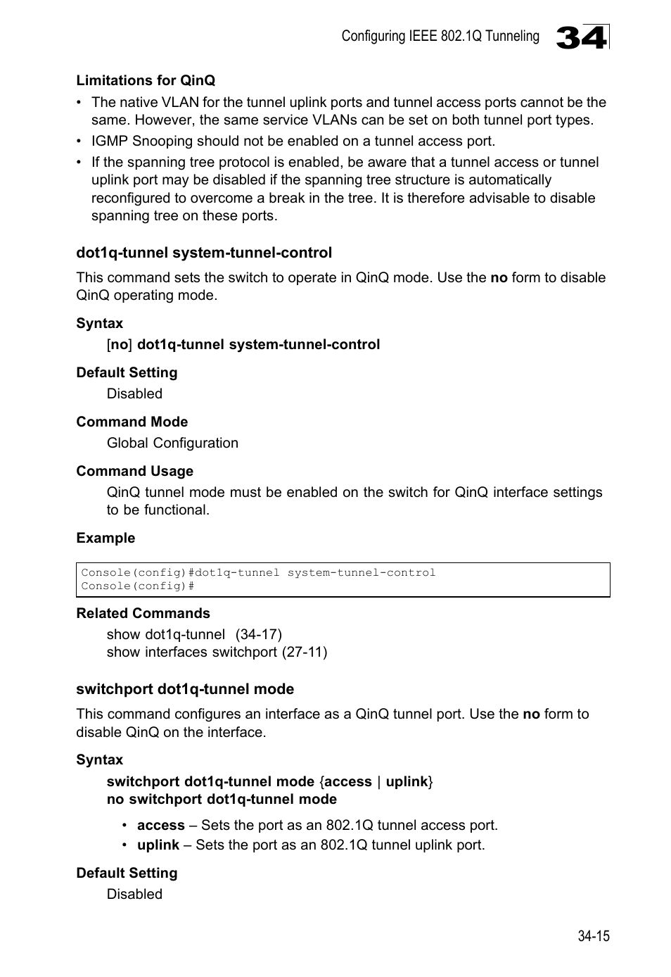 Dot1q-tunnel system-tunnel-control, Switchport dot1q-tunnel mode, De ( switchport dot1q-tunnel mode | LevelOne GTL-2690 User Manual | Page 600 / 789