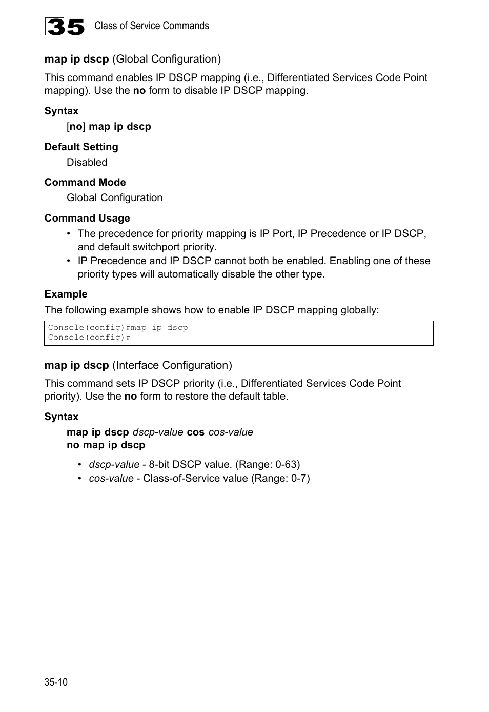 Map ip dscp (global configuration), Map ip dscp (interface configuration) | LevelOne GTL-2690 User Manual | Page 619 / 789