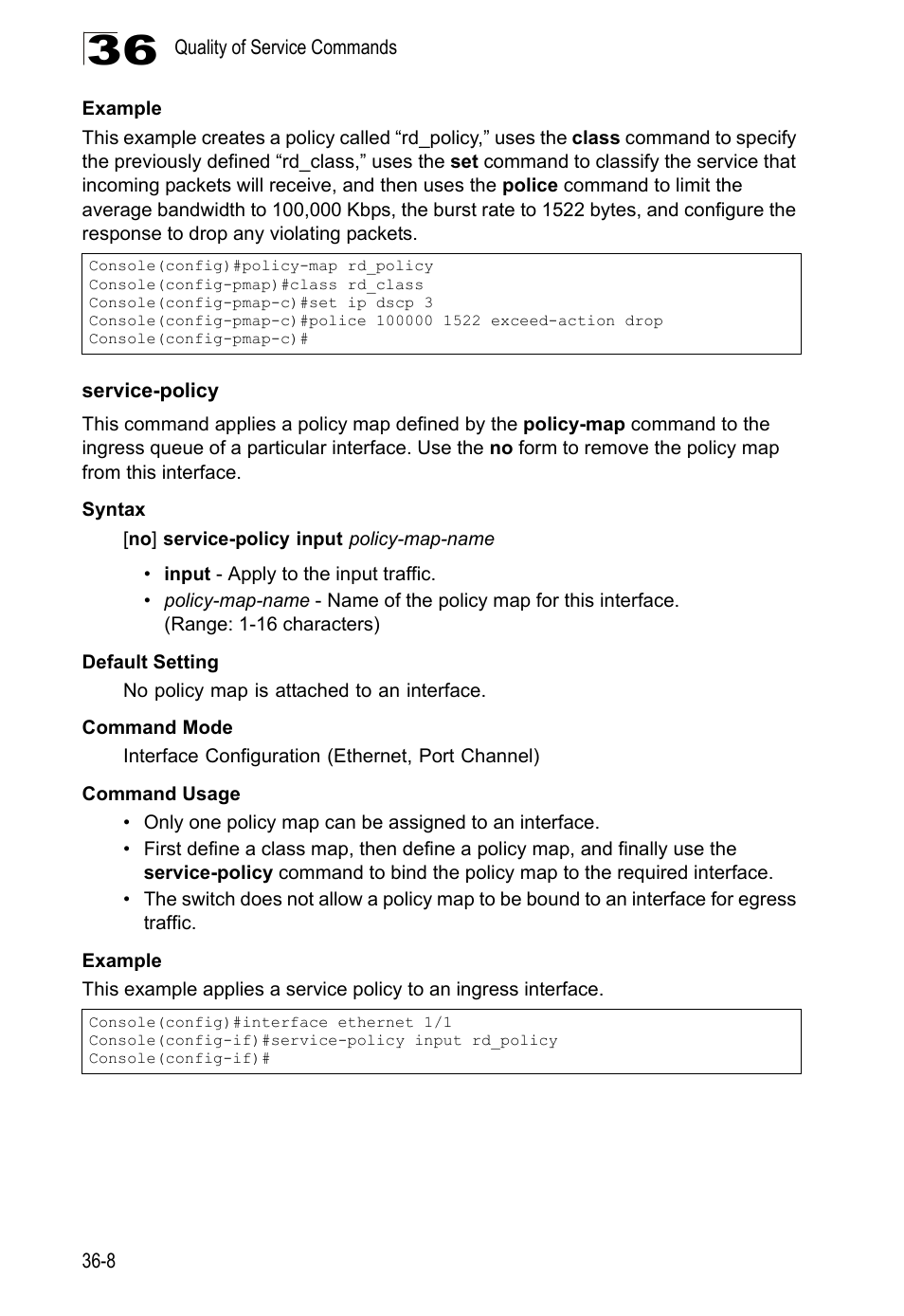 Service-policy, Service-policy 36-8 | LevelOne GTL-2690 User Manual | Page 631 / 789