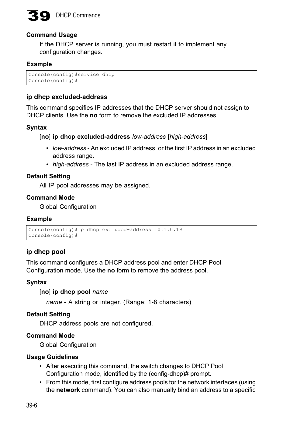 Ip dhcp excluded-address, Ip dhcp pool | LevelOne GTL-2690 User Manual | Page 657 / 789