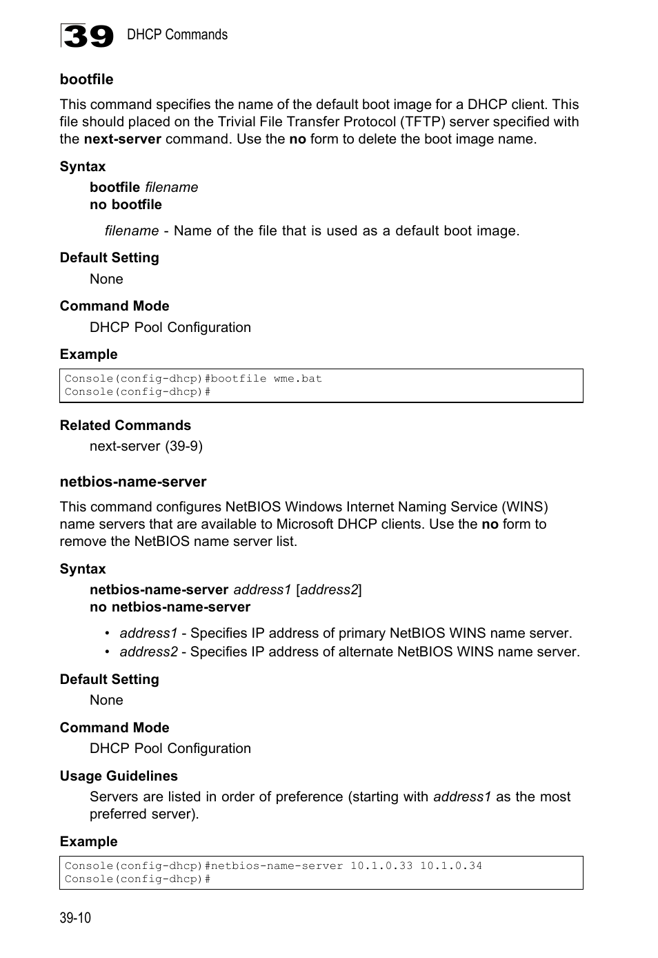 Bootfile, Netbios-name-server, Bootfile 39-10 netbios-name-server 39-10 | LevelOne GTL-2690 User Manual | Page 661 / 789