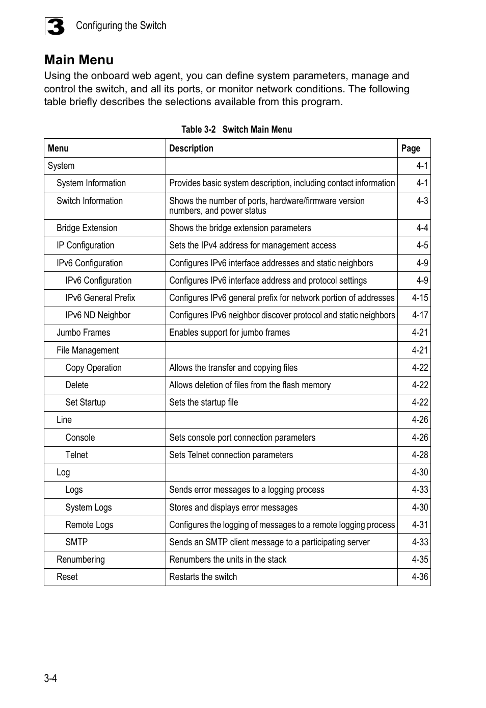 Main menu, Table 3-2, Switch main menu | LevelOne GTL-2690 User Manual | Page 68 / 789