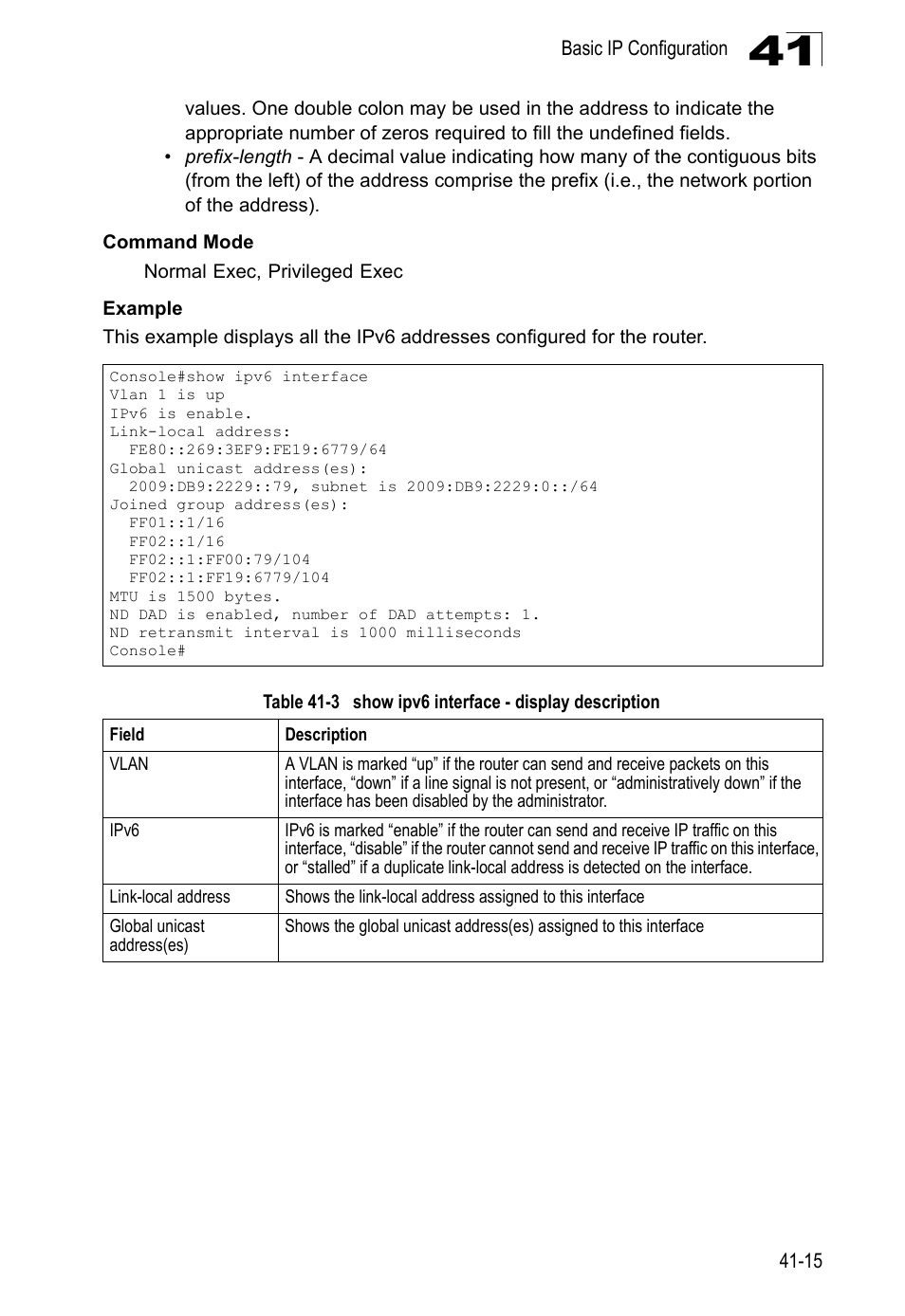 Table 41-3, Show ipv6 interface - display description | LevelOne GTL-2690 User Manual | Page 692 / 789