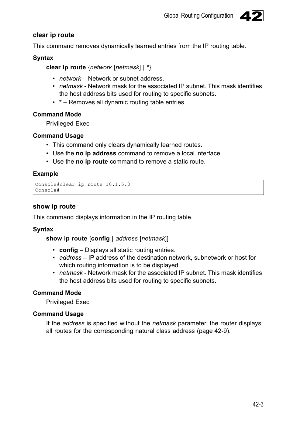 Clear ip route, Show ip route | LevelOne GTL-2690 User Manual | Page 716 / 789