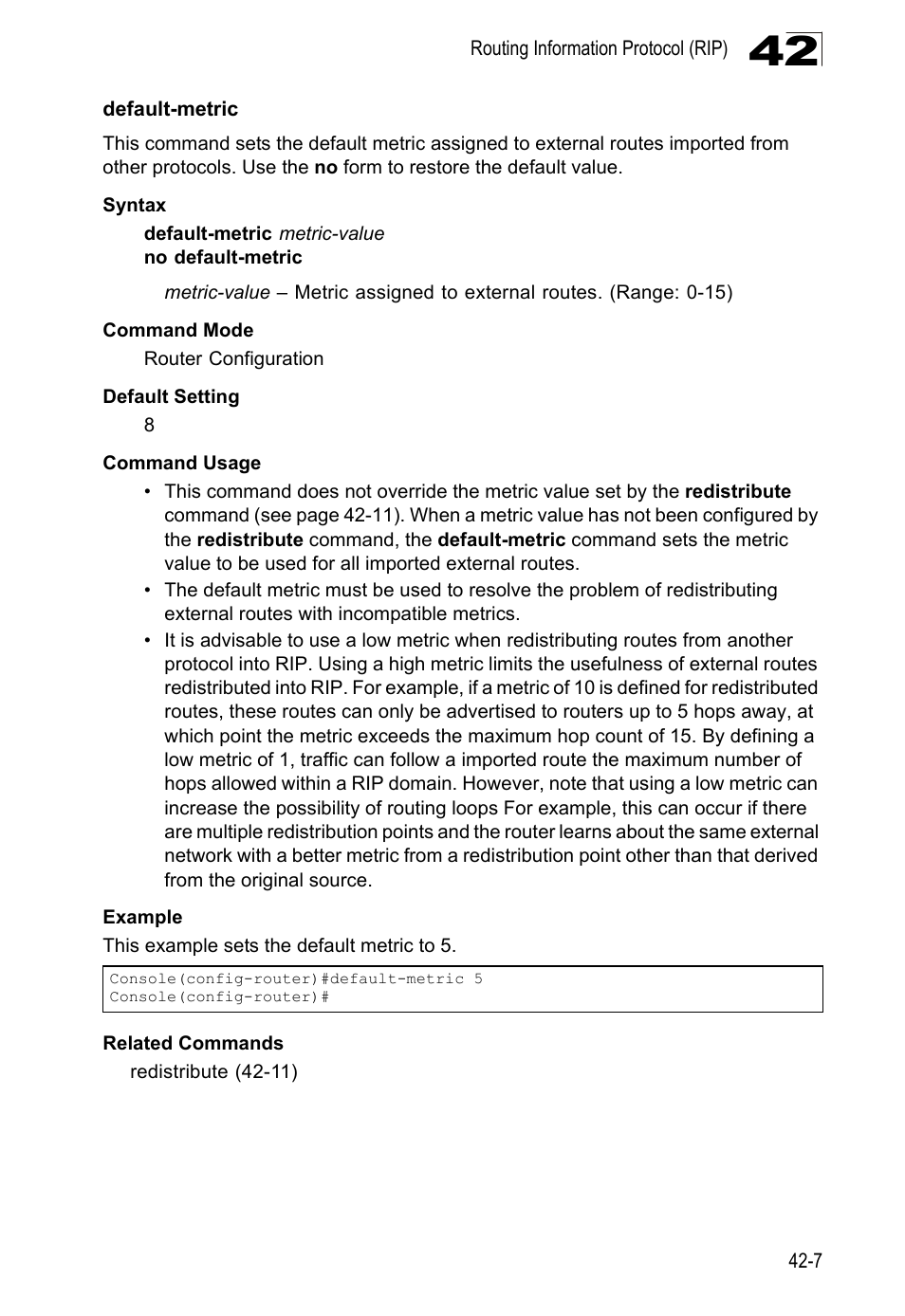 Default-metric, Default-metric 42-7 | LevelOne GTL-2690 User Manual | Page 720 / 789