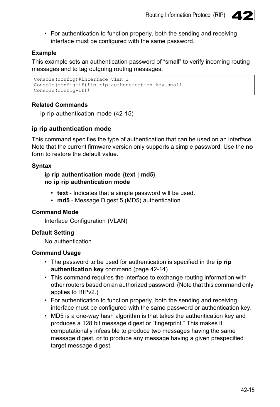 Ip rip authentication mode | LevelOne GTL-2690 User Manual | Page 728 / 789