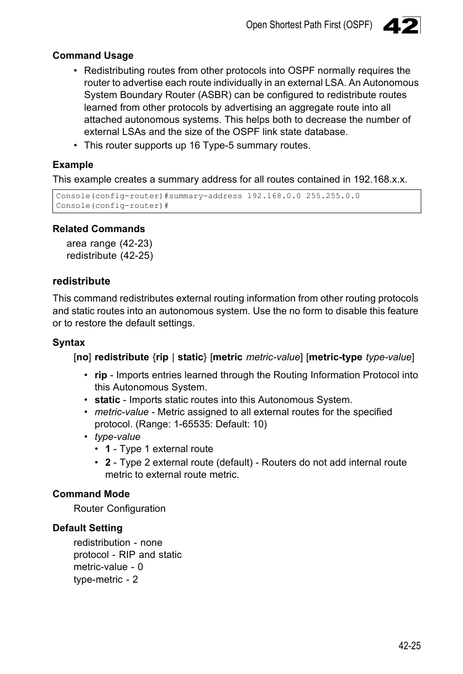 Redistribute, Redistribute 42-25 | LevelOne GTL-2690 User Manual | Page 738 / 789