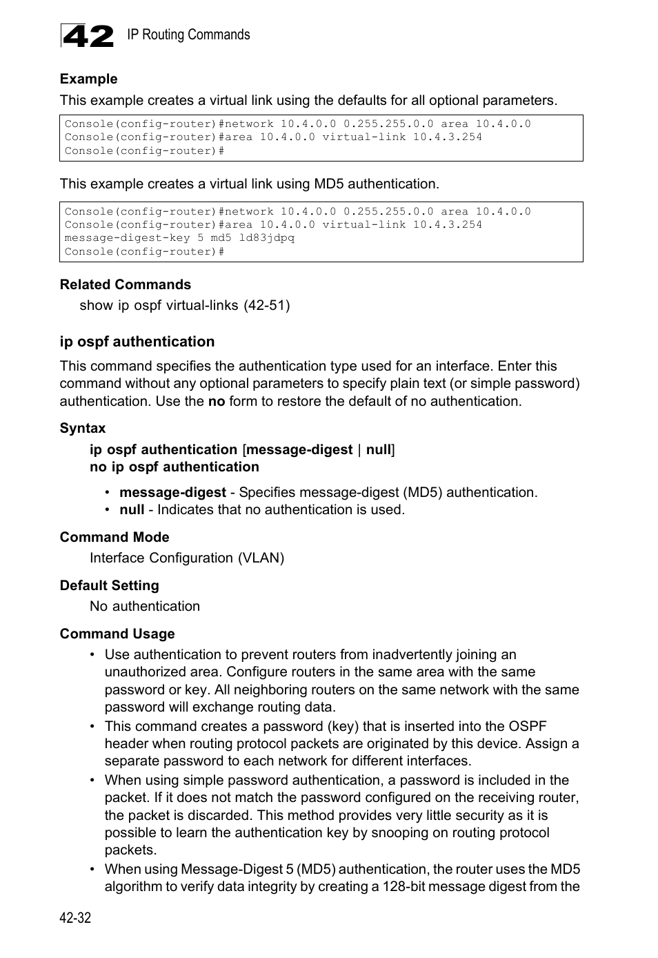 Ip ospf authentication | LevelOne GTL-2690 User Manual | Page 745 / 789