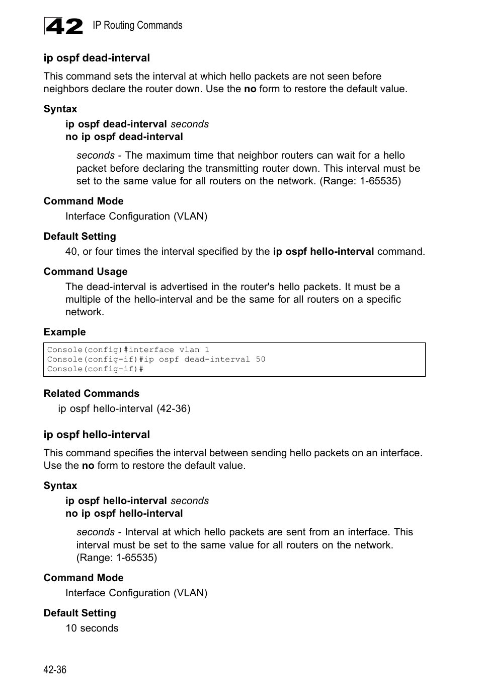 Ip ospf dead-interval, Ip ospf hello-interval | LevelOne GTL-2690 User Manual | Page 749 / 789