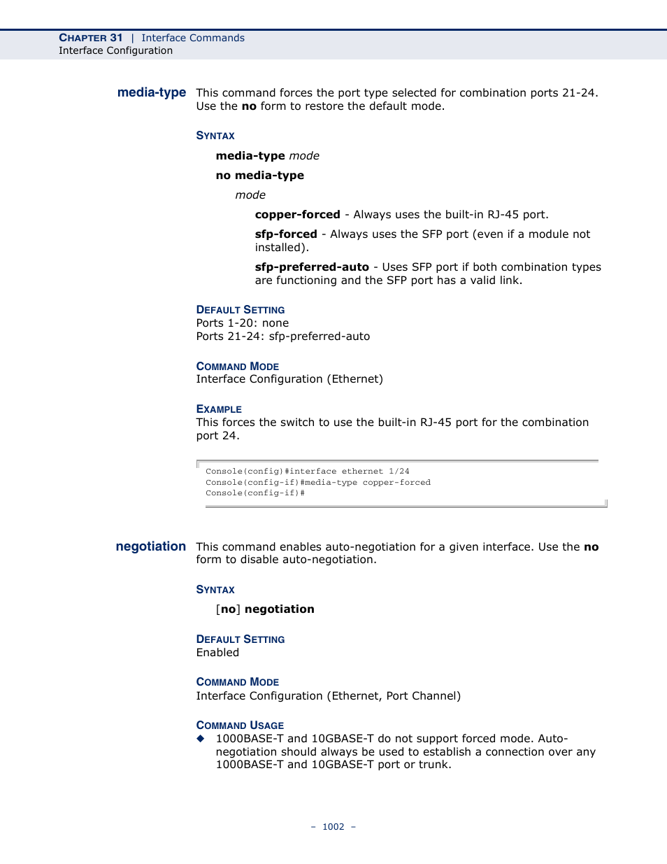 Media-type, Negotiation, Media-type 1002 negotiation 1002 | Negotiation (1002) | LevelOne GTL-2691 User Manual | Page 1002 / 1644