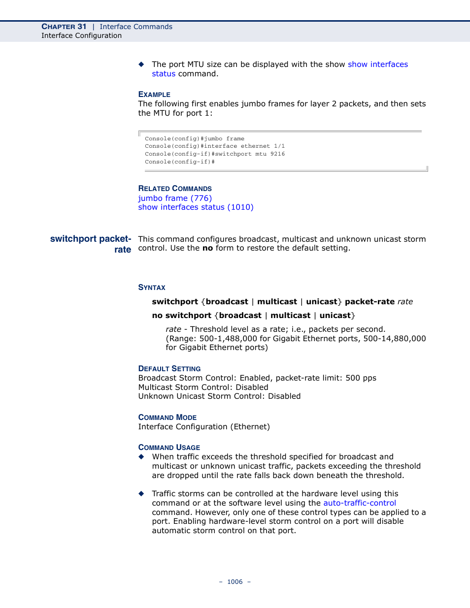 Switchport packet- rate, Switchport packet-rate | LevelOne GTL-2691 User Manual | Page 1006 / 1644