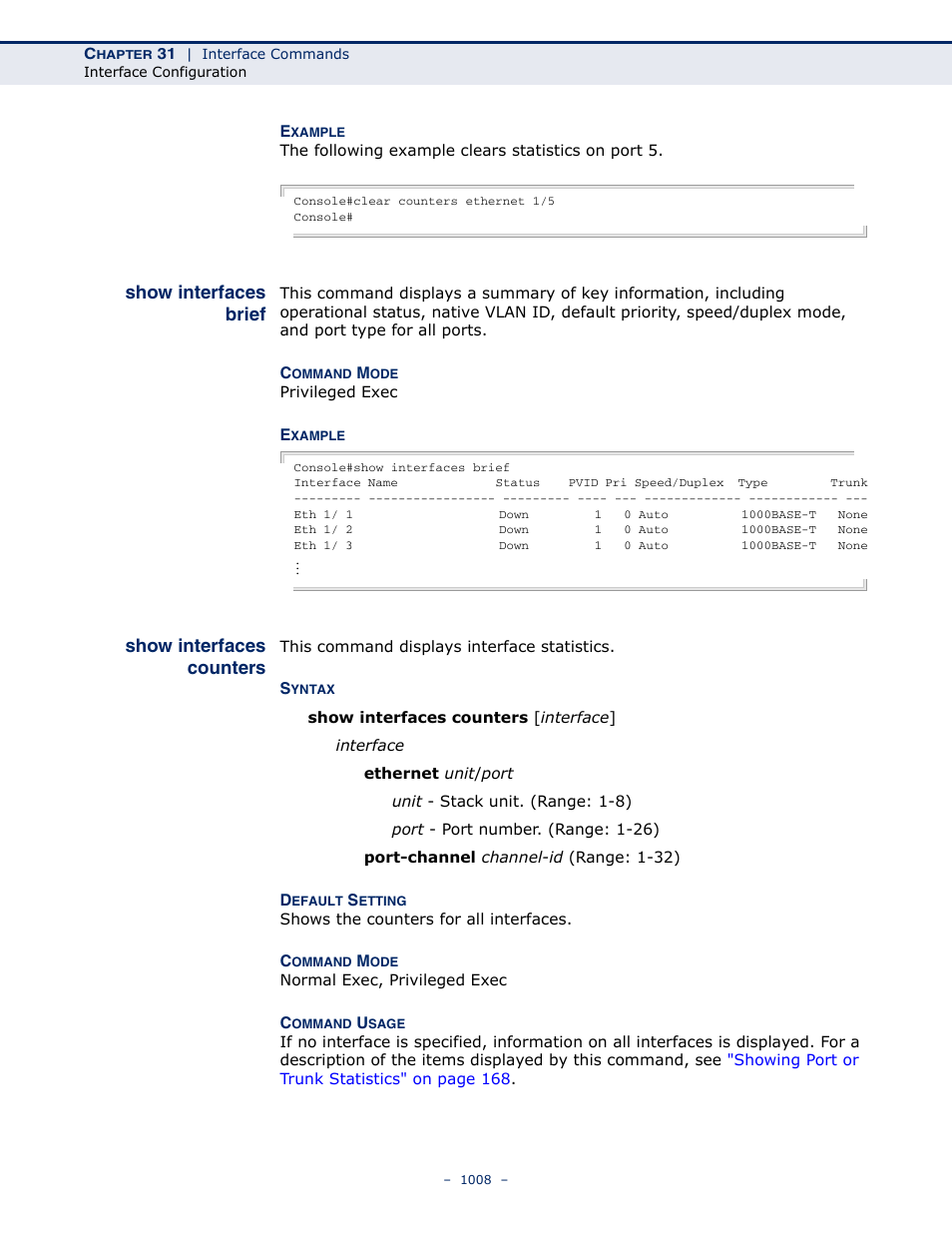 Show interfaces brief, Show interfaces counters | LevelOne GTL-2691 User Manual | Page 1008 / 1644