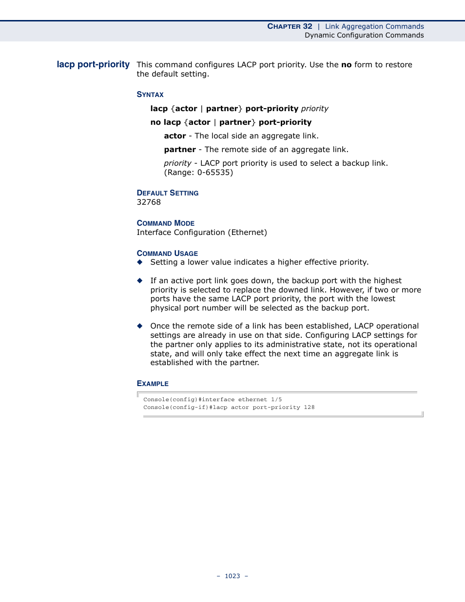 Lacp port-priority | LevelOne GTL-2691 User Manual | Page 1023 / 1644