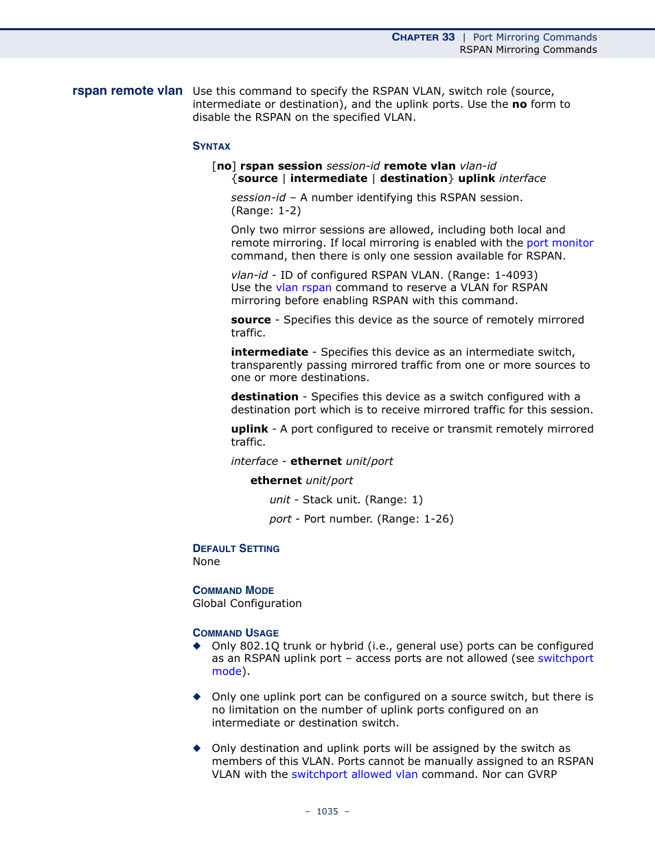 Rspan remote vlan | LevelOne GTL-2691 User Manual | Page 1035 / 1644