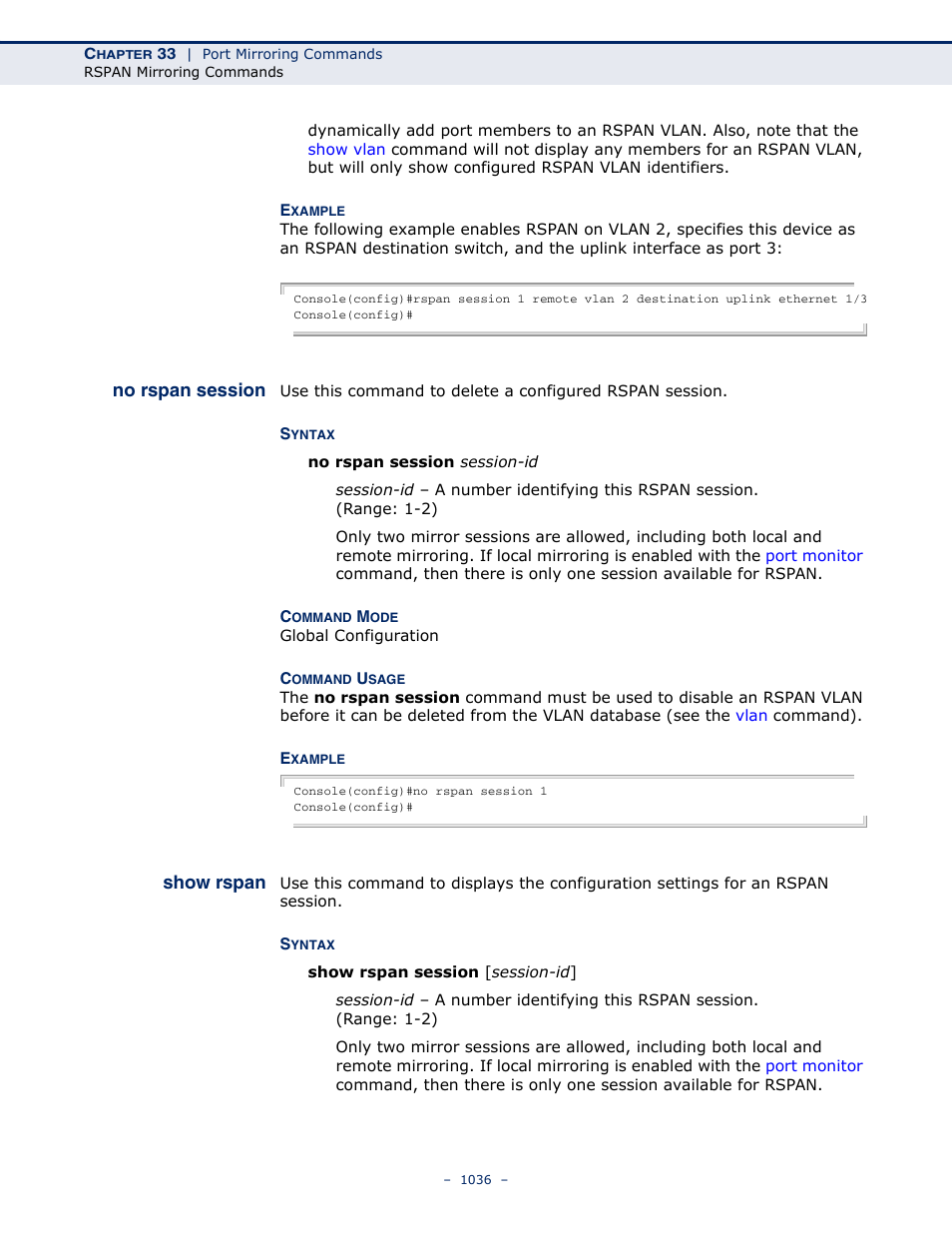 No rspan session, Show rspan | LevelOne GTL-2691 User Manual | Page 1036 / 1644