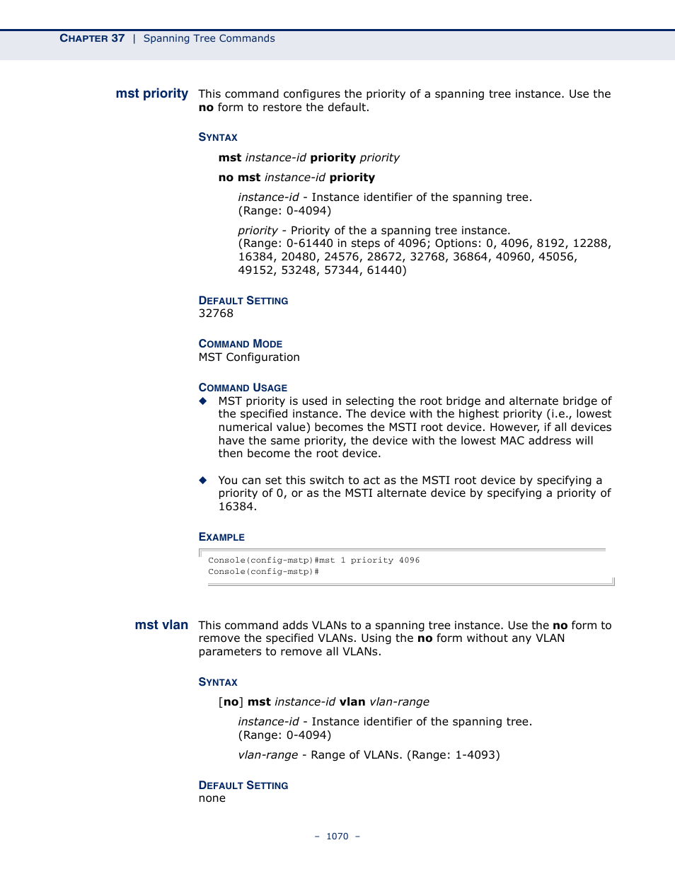 Mst priority, Mst vlan | LevelOne GTL-2691 User Manual | Page 1070 / 1644