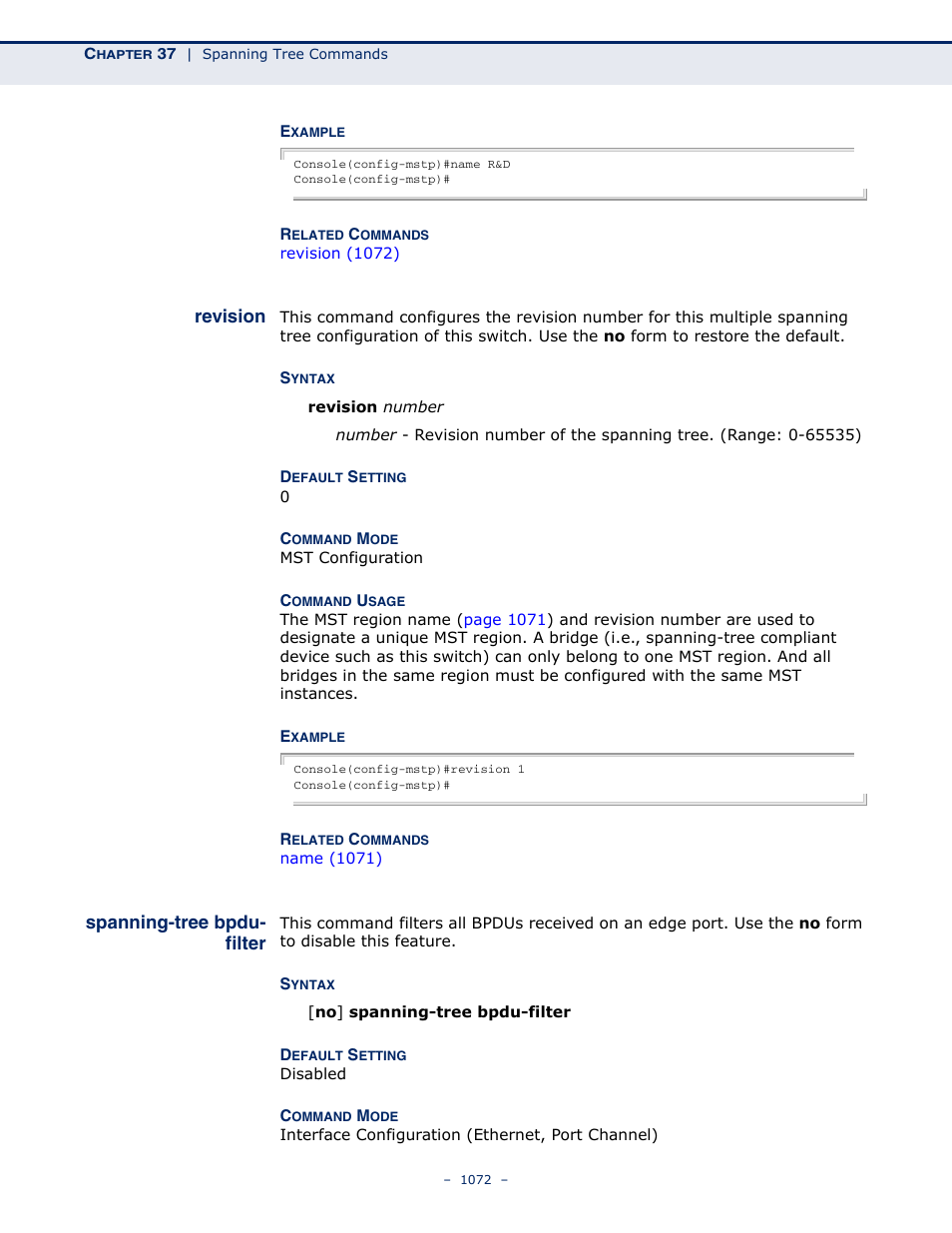 Revision, Spanning-tree bpdu- filter, Revision 1072 spanning-tree bpdu-filter | Spanning-tree bpdu-filter, Revision (1072) | LevelOne GTL-2691 User Manual | Page 1072 / 1644
