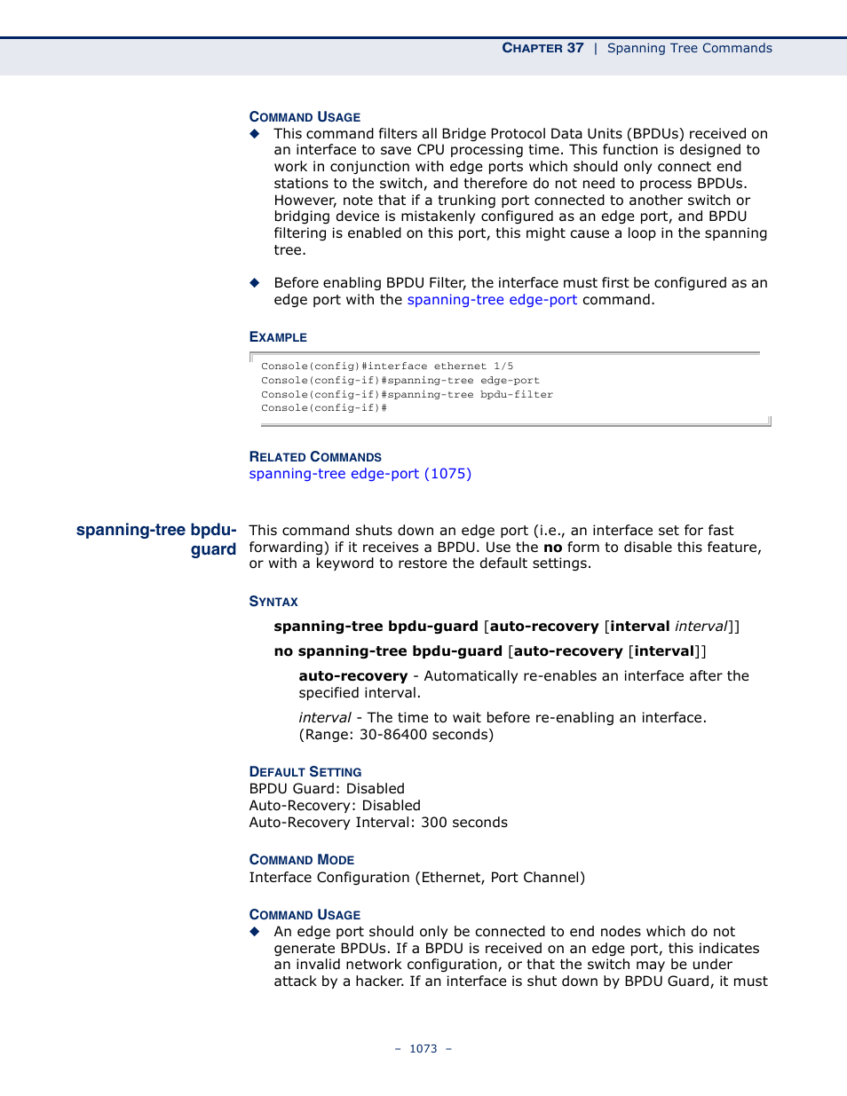 Spanning-tree bpdu- guard, Spanning-tree bpdu-guard | LevelOne GTL-2691 User Manual | Page 1073 / 1644