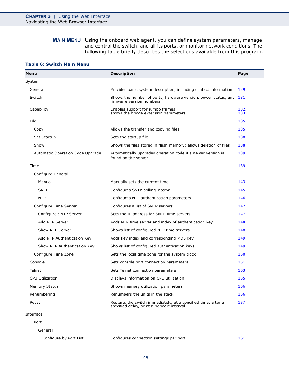 Main menu, Table 6: switch main menu | LevelOne GTL-2691 User Manual | Page 108 / 1644
