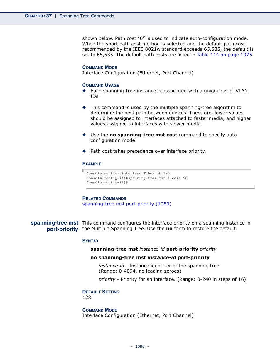 Spanning-tree mst port-priority, Spanning-tree mst port, Priority | LevelOne GTL-2691 User Manual | Page 1080 / 1644