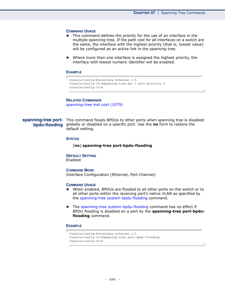 Spanning-tree port- bpdu-flooding, Spanning-tree port-bpdu-flooding, Spanning-tree port-bpdu | Flooding | LevelOne GTL-2691 User Manual | Page 1081 / 1644