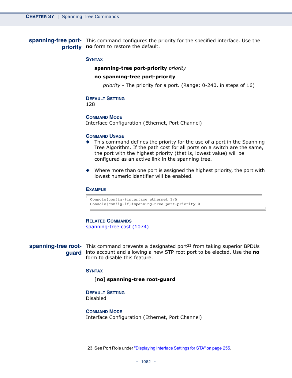 Spanning-tree port- priority, Spanning-tree root- guard, Spanning-tree port-priority | Spanning-tree root-guard | LevelOne GTL-2691 User Manual | Page 1082 / 1644