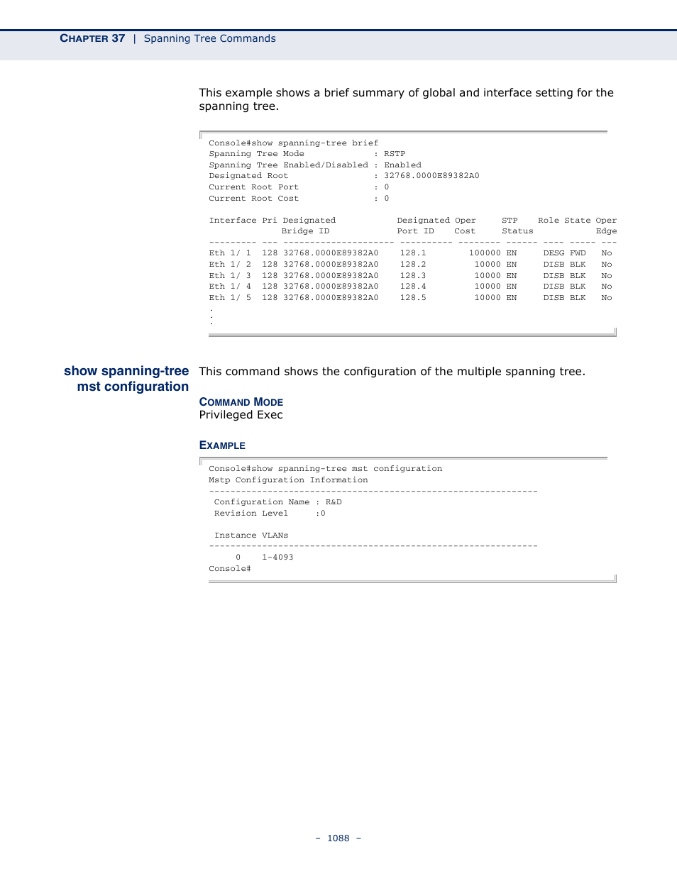 Show spanning-tree mst configuration, Show spanning-tree mst, Configuration | LevelOne GTL-2691 User Manual | Page 1088 / 1644