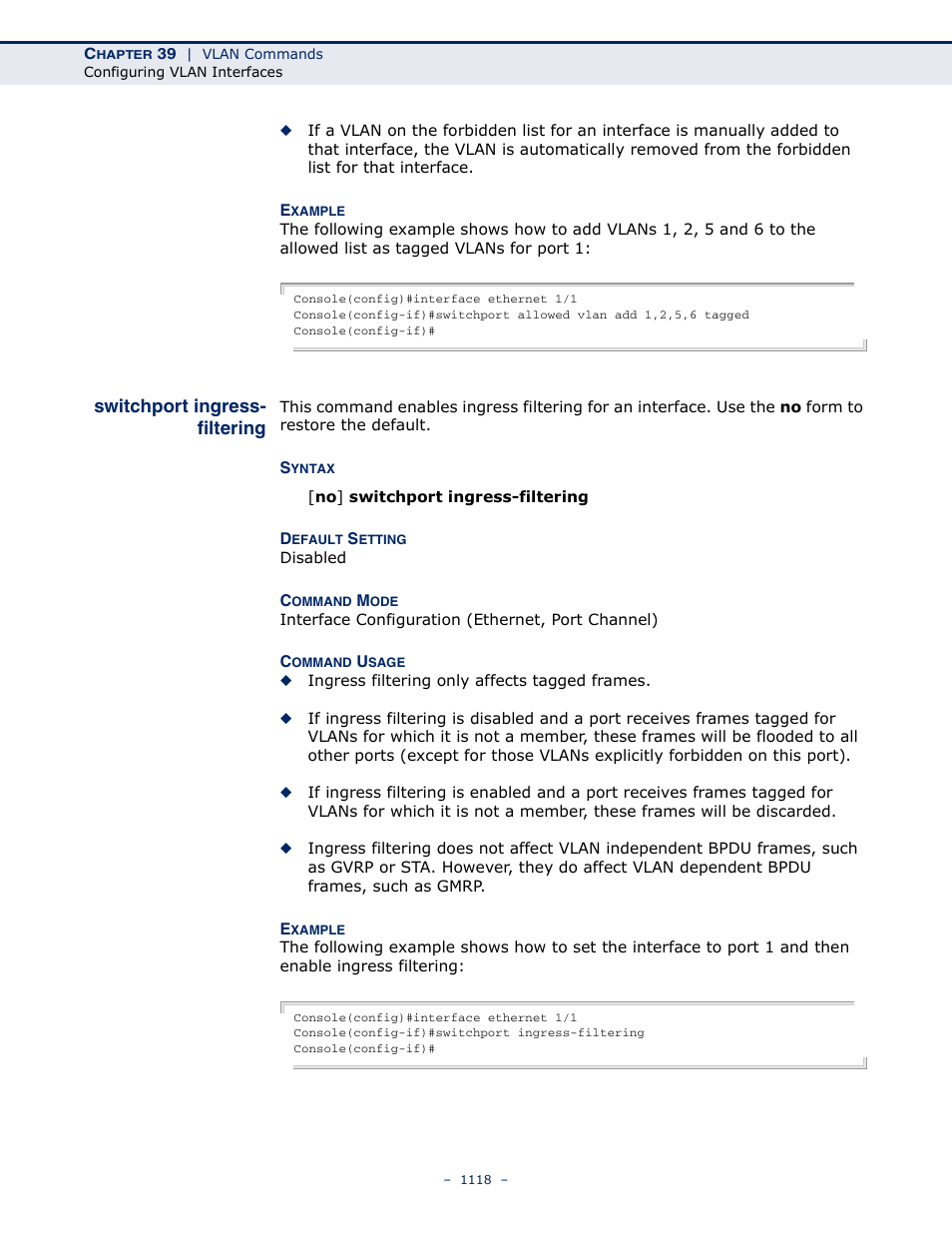 Switchport ingress- filtering, Switchport ingress-filtering, Switchport ingress | Filtering | LevelOne GTL-2691 User Manual | Page 1118 / 1644