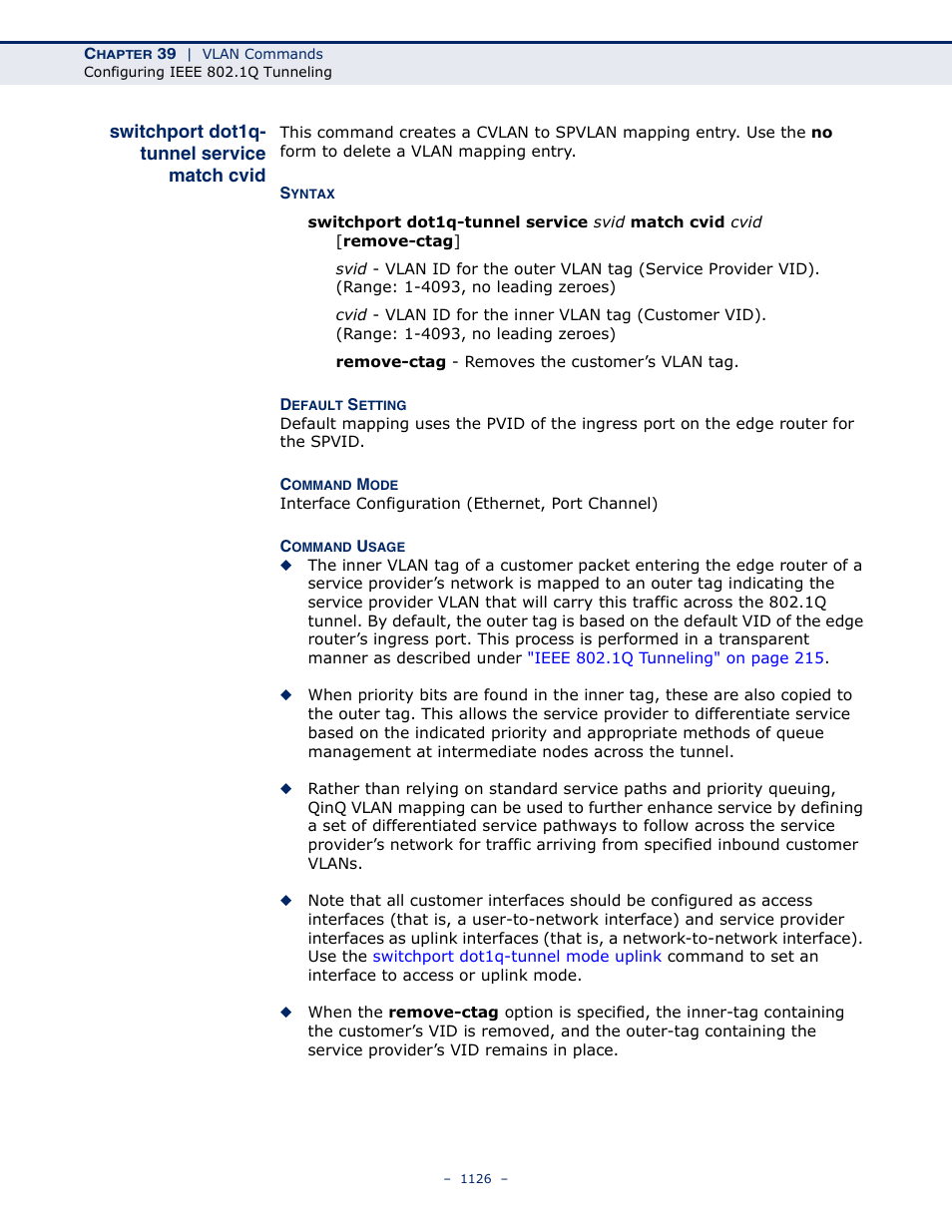 Switchport dot1q- tunnel service match cvid, Switchport dot1q-tunnel service match cvid, Switchport dot1q-tunnel | Service match cvid | LevelOne GTL-2691 User Manual | Page 1126 / 1644