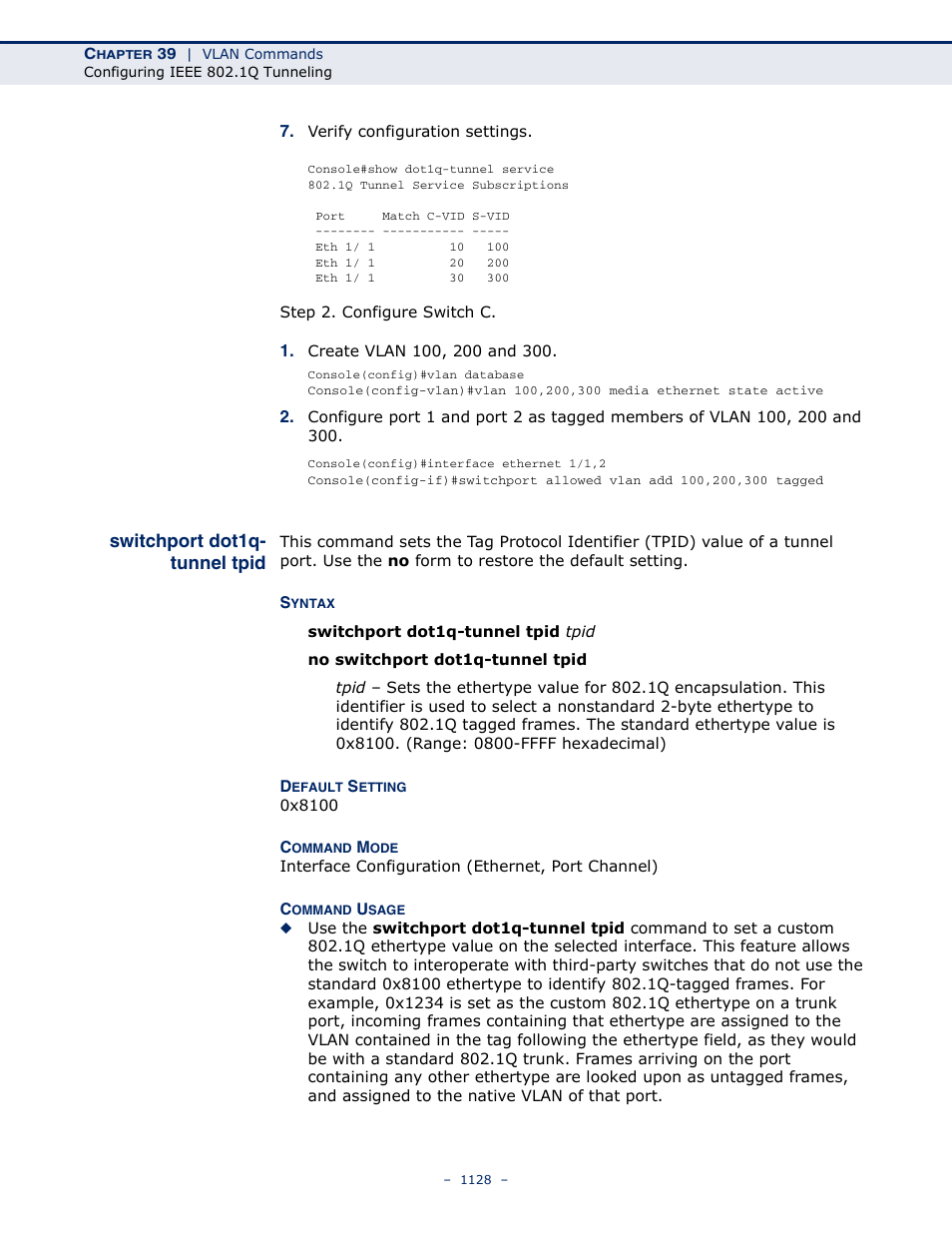 Switchport dot1q- tunnel tpid, Switchport dot1q-tunnel tpid, Switchport dot1q-tunnel | Tpid | LevelOne GTL-2691 User Manual | Page 1128 / 1644