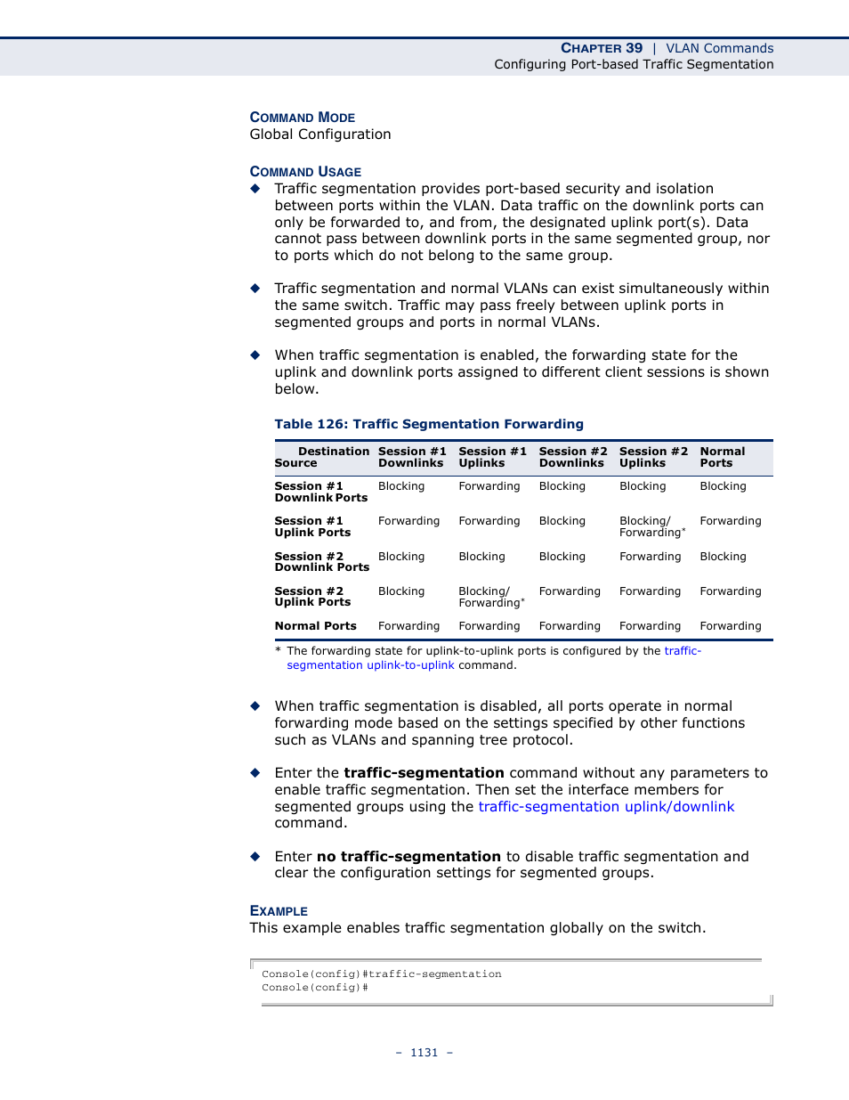 Table 126: traffic segmentation forwarding | LevelOne GTL-2691 User Manual | Page 1131 / 1644