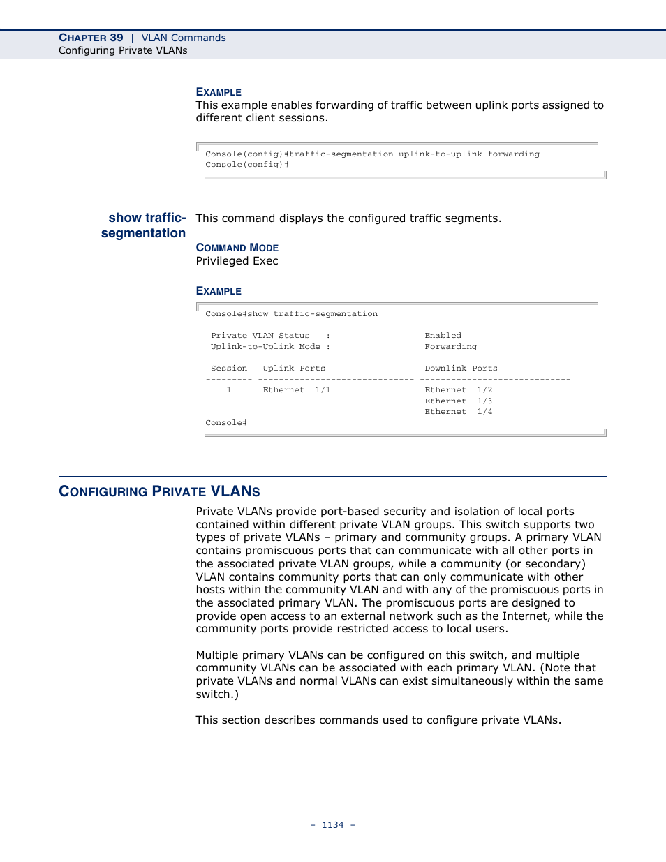 Show traffic- segmentation, Configuring private vlans, Show traffic-segmentation | Configuring private, Vlans, Vlan | LevelOne GTL-2691 User Manual | Page 1134 / 1644