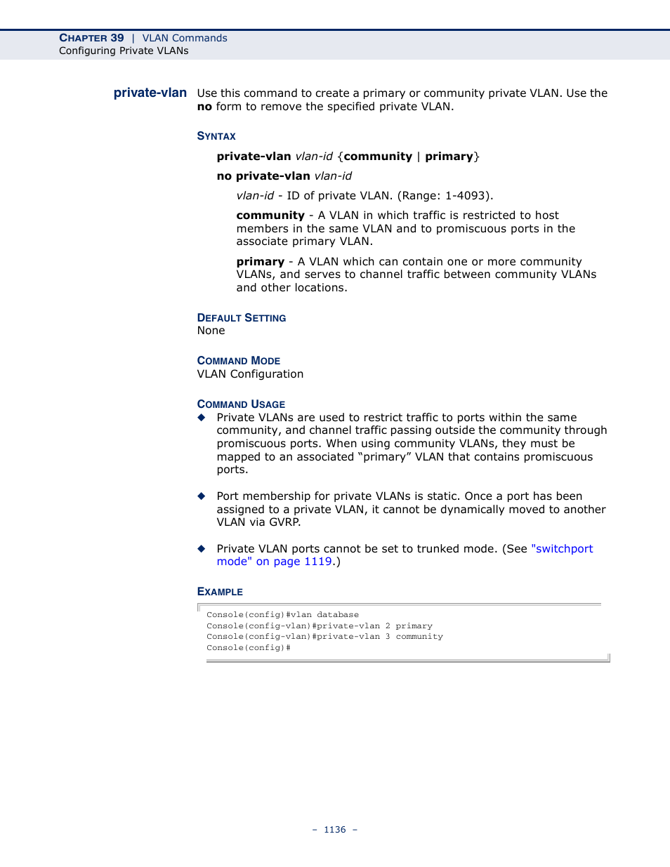 Private-vlan, Private-vlan 1136 | LevelOne GTL-2691 User Manual | Page 1136 / 1644