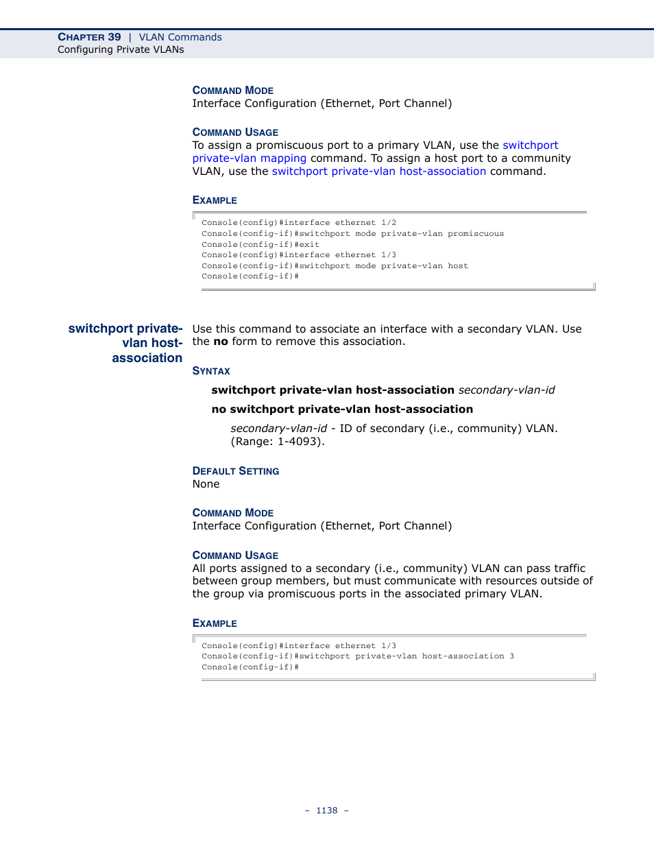 Switchport private- vlan host- association, Switchport private-vlan host-association, Switchport private-vlan | Host-association | LevelOne GTL-2691 User Manual | Page 1138 / 1644