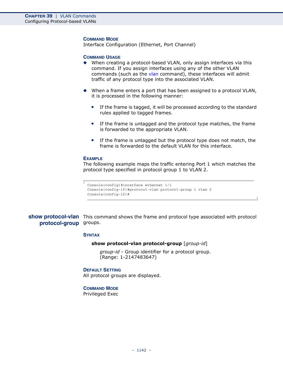 Show protocol-vlan protocol-group, Show protocol-vlan, Protocol-group | LevelOne GTL-2691 User Manual | Page 1142 / 1644