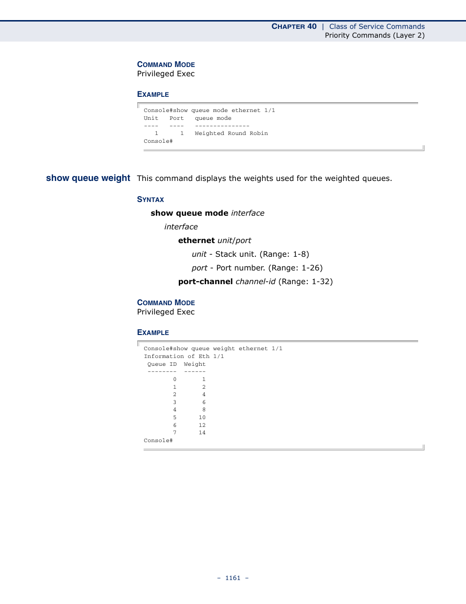 Show queue weight, Show queue weight (1161) | LevelOne GTL-2691 User Manual | Page 1161 / 1644